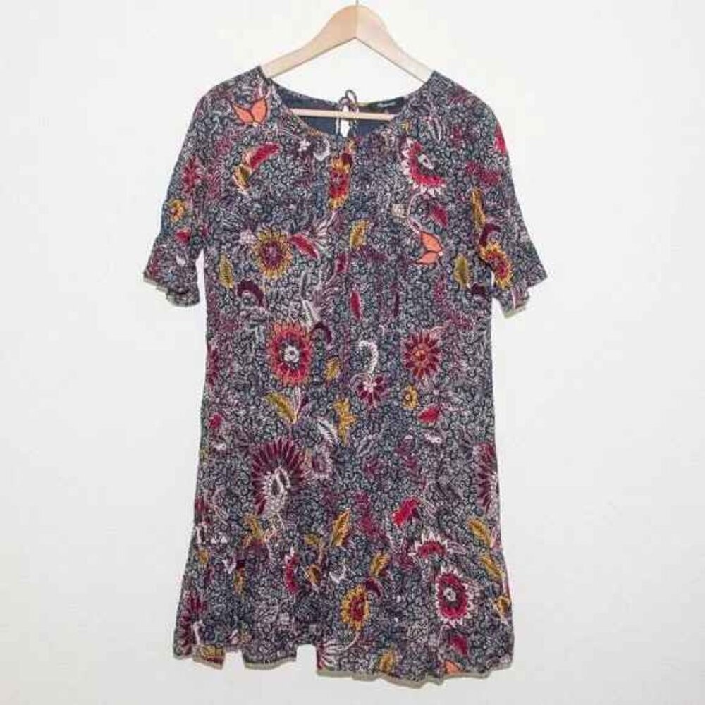 Madewell Ruffle Sleeve Popover Mini Dress in Bali Blooms XS